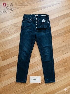 Citizens Of Humanity Dark Blue High-Rise Button-Fly Cropped Jeans